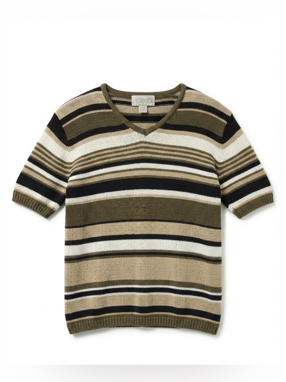 Vintage Y2K Casual Corner Annex Striped Knit V-Neck Top XL Earth Tone